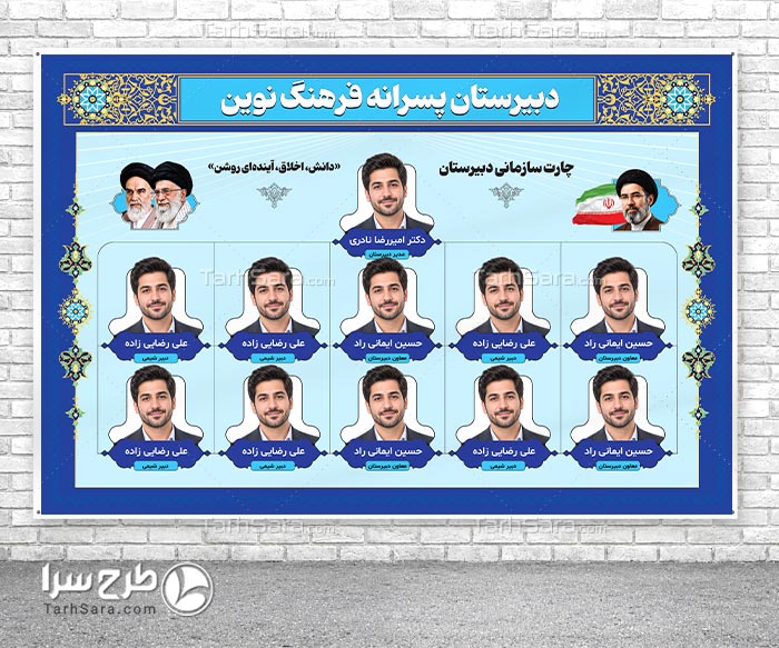 دانلود طرح لایه باز چارت سازمانی مدارس | فایل PSD آماده بنر چارت مدیریتی