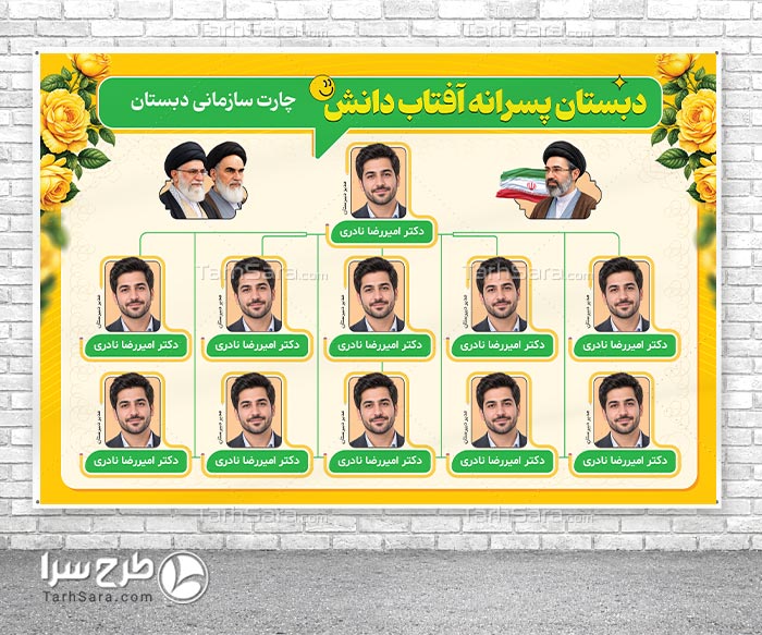 دانلود طرح لایه باز چارت سازمانی مدرسه | فایل PSD آماده بنر چارت مدارس